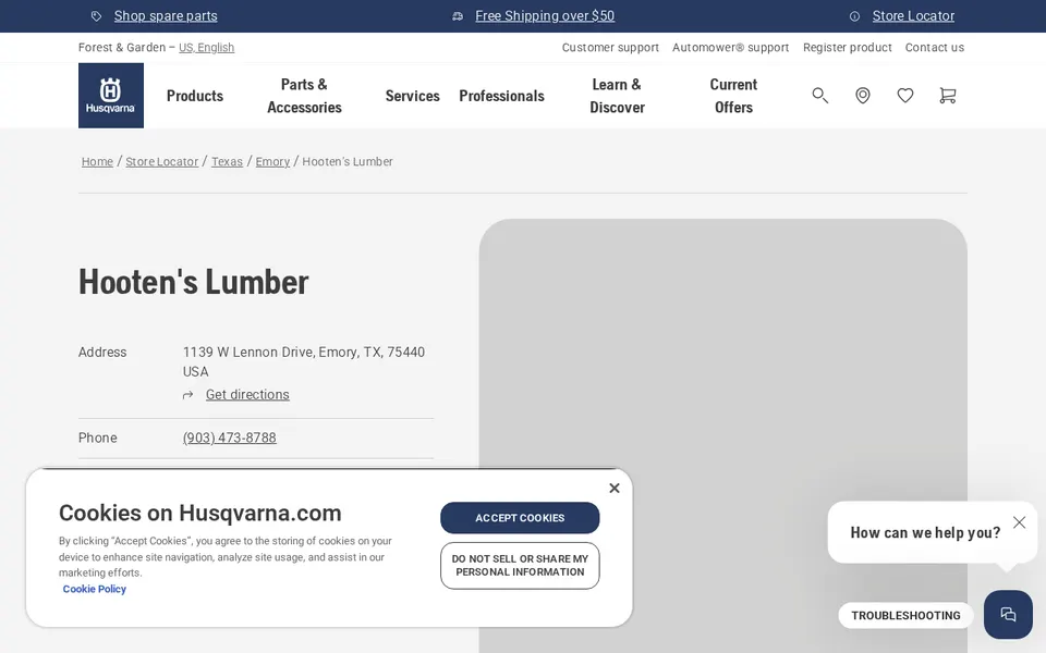 Hooten's Lumber website