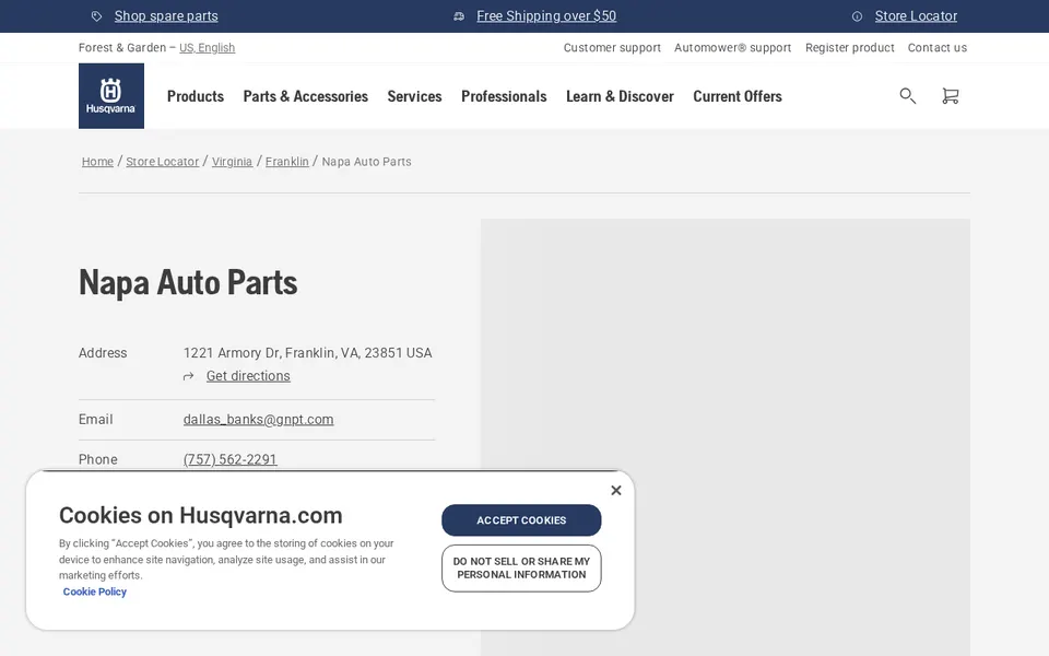 Napa Auto Parts website