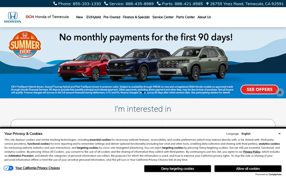DCH Honda of Temecula website
