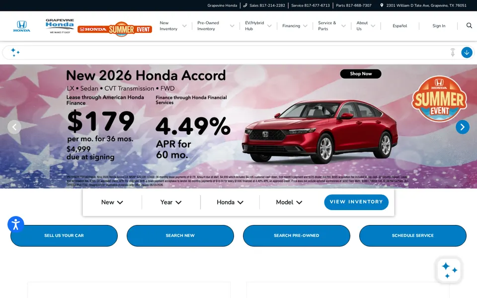 Grapevine Honda website