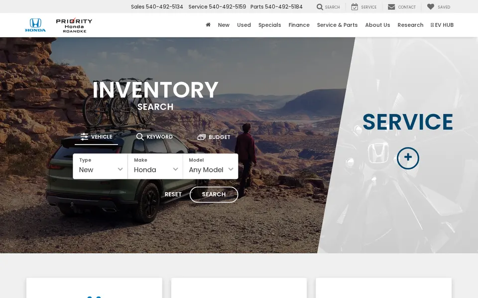 Priority Honda Roanoke website