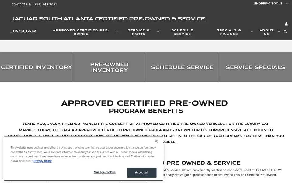 Jaguar South Atlanta Certified Pre-Owned & Service website
