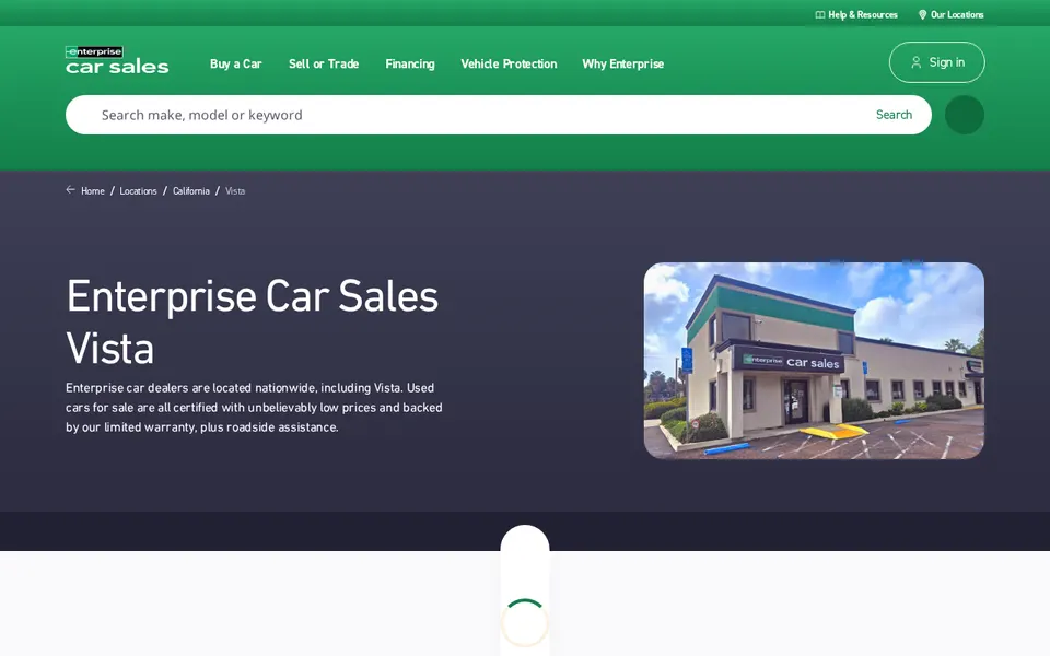 Enterprise Car Sales Vista website