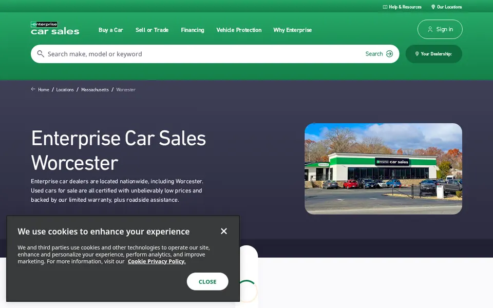 Enterprise Car Sales Worcester website