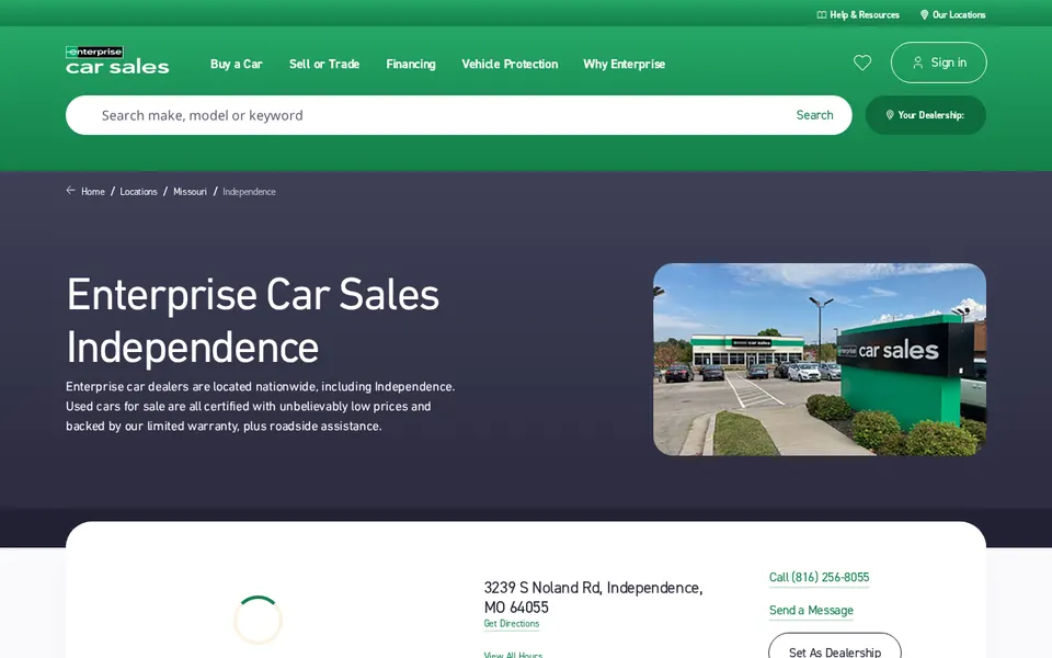 Enterprise Car Sales Independence website