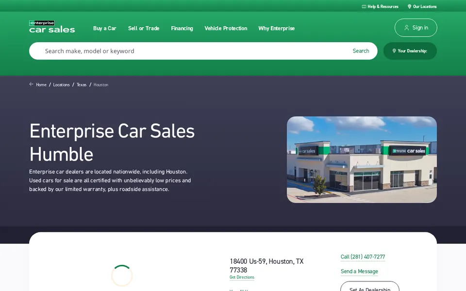 Enterprise Car Sales Humble website