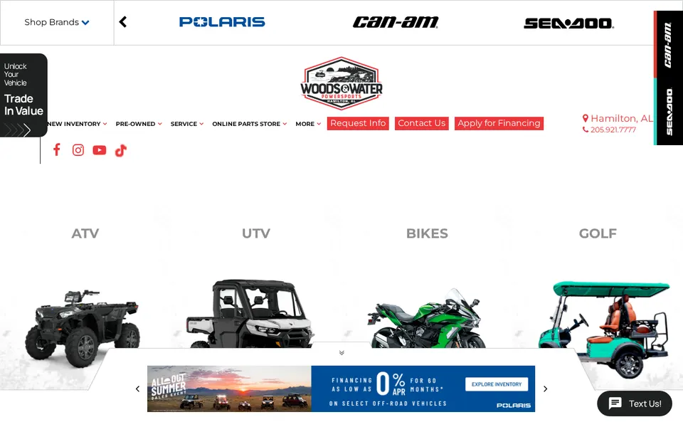 Woods & Water Powersports website
