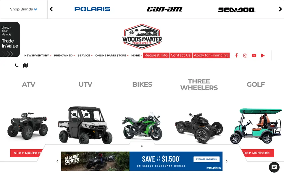 Woods & Water Powersports website