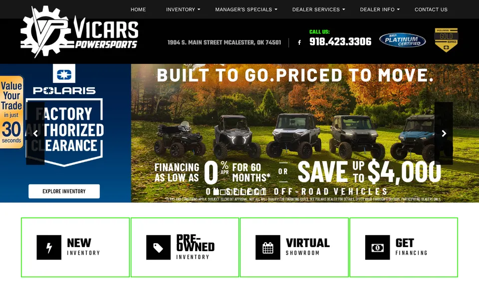Vicars Powersports website