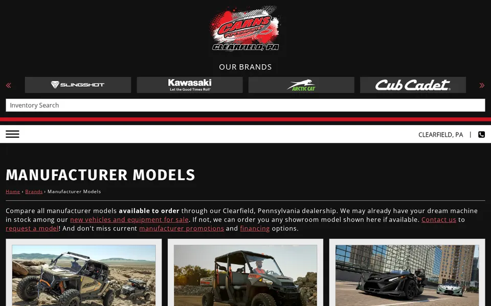 Carns Equipment website