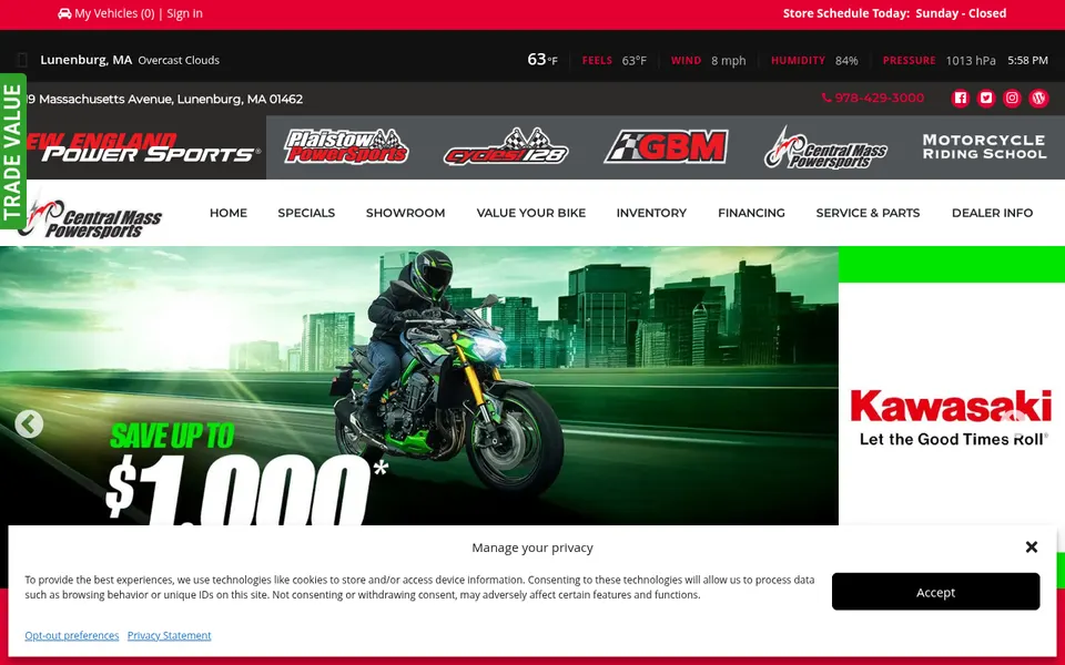Central Mass Powersports website