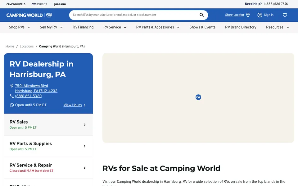 Camping World of Harrisburg website