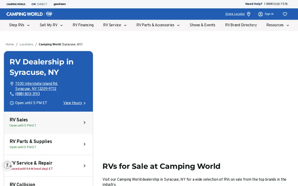 Camping World of Syracuse website