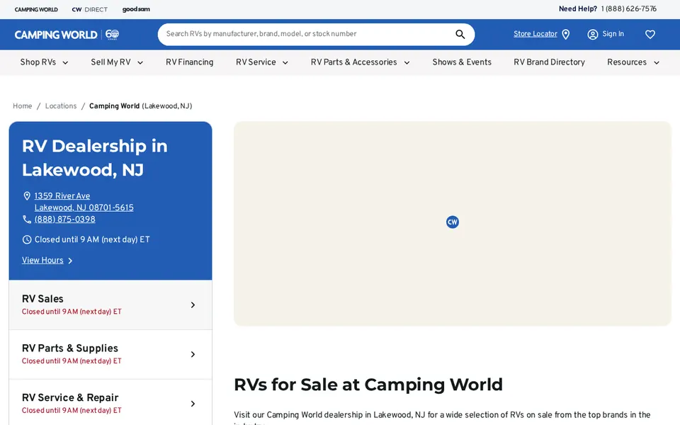 Camping World of New Jersey website
