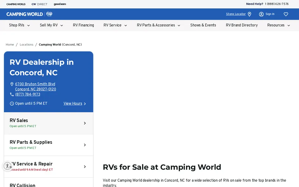 Camping World of Concord website
