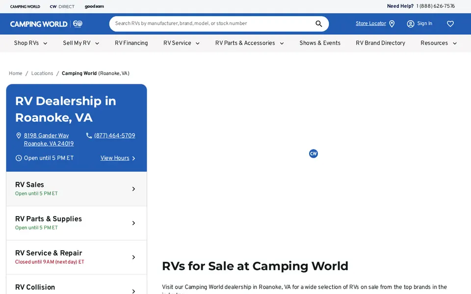 Camping World of Roanoke website