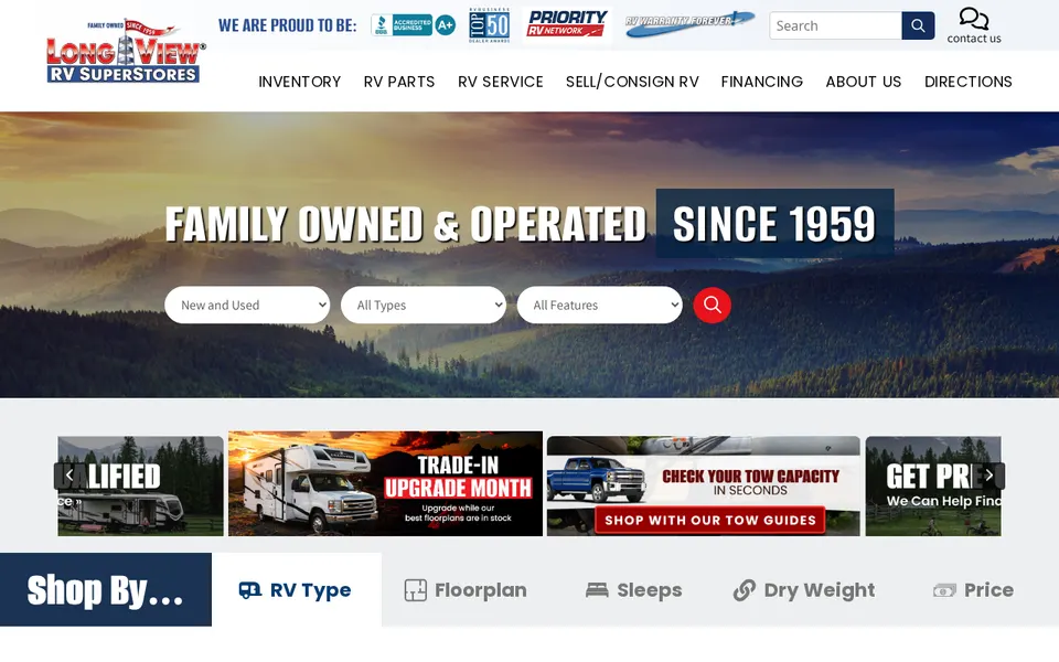 Long View RV Superstores website