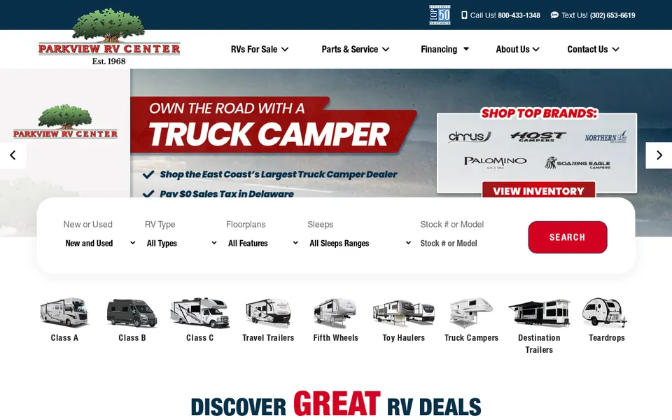 Parkview RV Center website